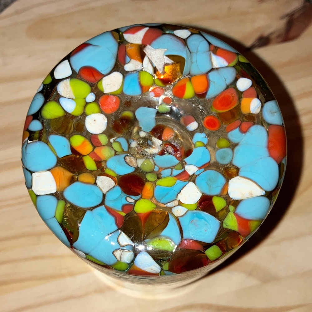 Fused Glass Multicolor Confetti Glass Candle Holder Or Tumbler 4” New - Picture 2 of 4